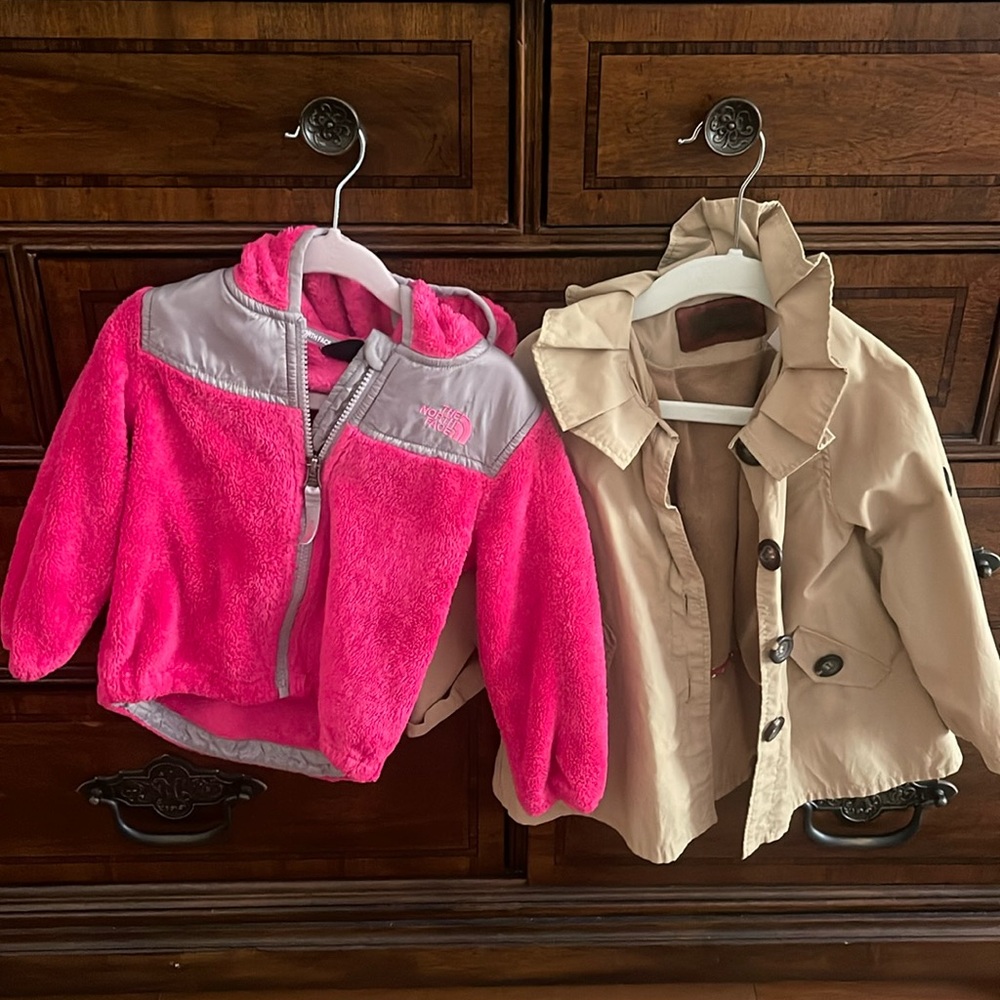North Face fleece and Zara baby trench